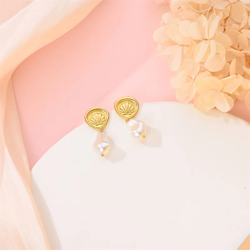 Hot Sales 925 Sterling Silver Gold Shell Pearl Hoop Earrings For Women Fine Birthday Anniversary Jewelry Gifts