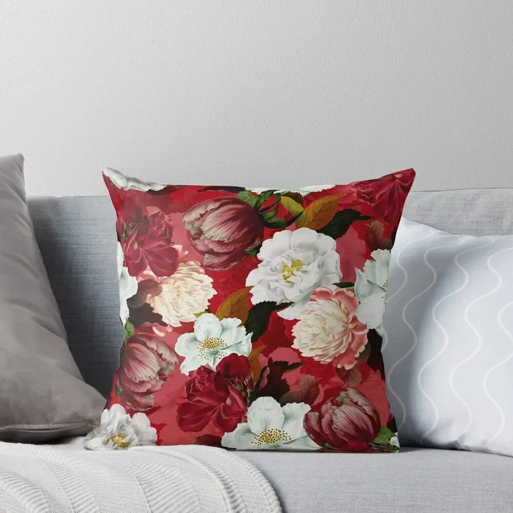 

Antique Red Midnight Botanical Flower Rose Botanical Garden Throw Pillow luxury covers christmas pillowcases pillow