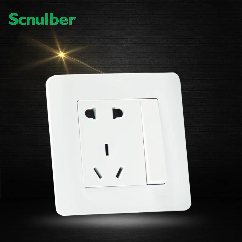 white 250V16A 5 poles 1gang 2 way switched socket with 2pin US & 3pin AU wall switch plate