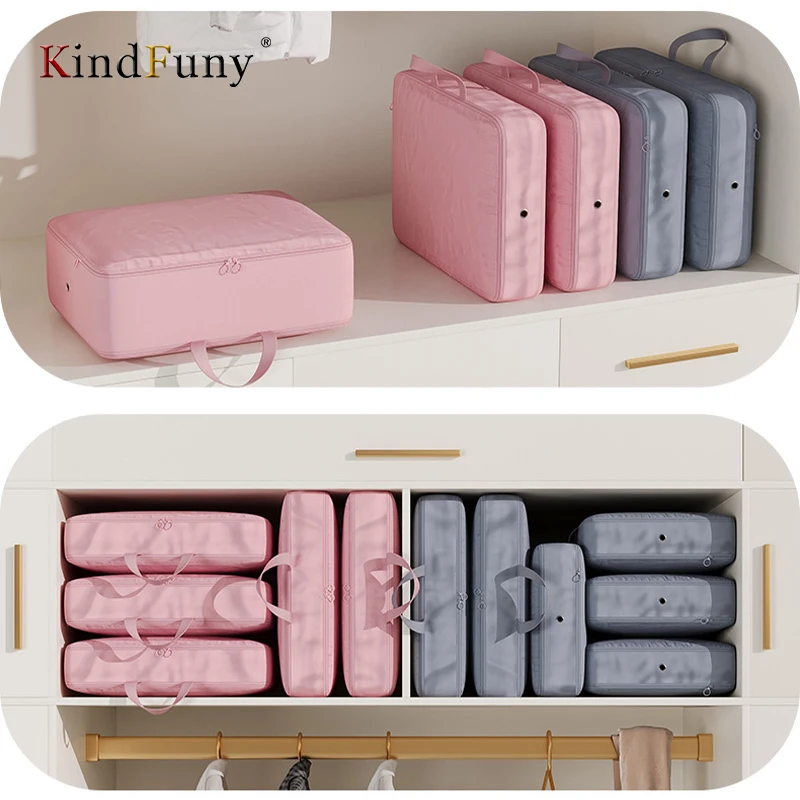 KindFuny Travel Storage Bag Compressible Packing Cubes Foldable Clothes Travel Suitcase Portable With Handbag Luggage Organizer