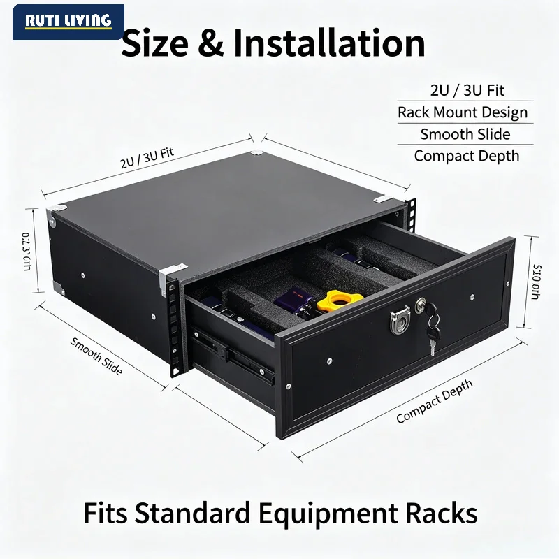 19 inch 2U drawer with lock, suitable for ABS air case, microphone cabinet 3U solid wood microphone receiver, engineering case