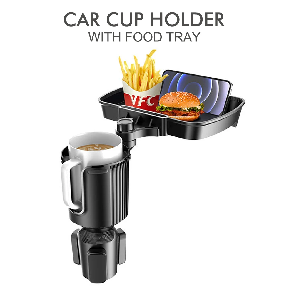 Car Cup Holder with Tray Holder, 360-Degree Adjustable Beverage Holder Coffee Hamburger Storage Box Car Small Dining Table