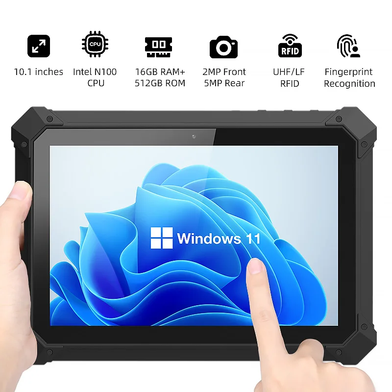 10.1 Inch Win10 IP67 Tablet Upgradeable Windows 11 Rugged Tablet 16gb 512gb Industrial Pc Tablet Barcode & Fingerprint Reader