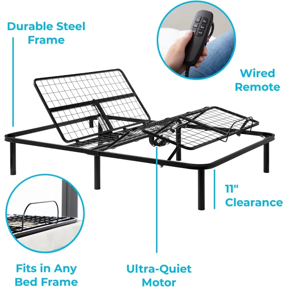 Adjustable Bed Frame - Independent Head and Foot Incline - Powerful Quiet Motor - Easy Tool Free Assembly