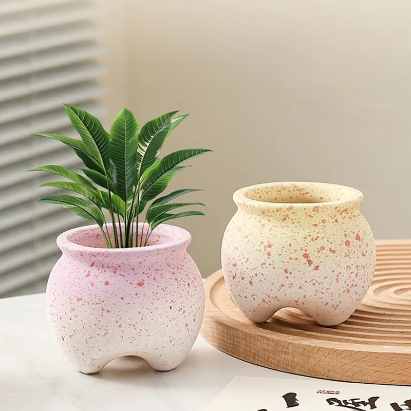 Creative Rice Stone Coarse Pottery Flowerpot Succulent Plant Thumb Flower Pot Simple Water Absorbing Breathable Home Decoration