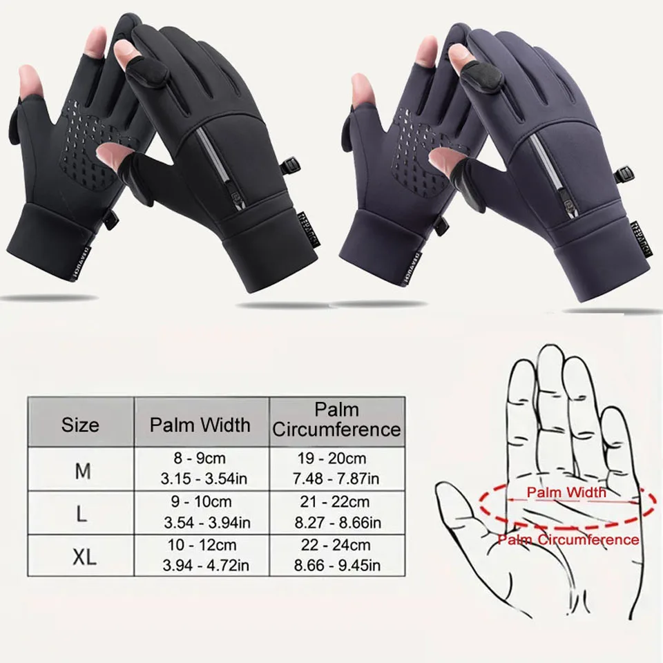 GETINFIT guantes de ciclismo invierno reflejo cremallera pantalla táctil a prueba de viento cálido antideslizante repelente al agua esquí pesca correr