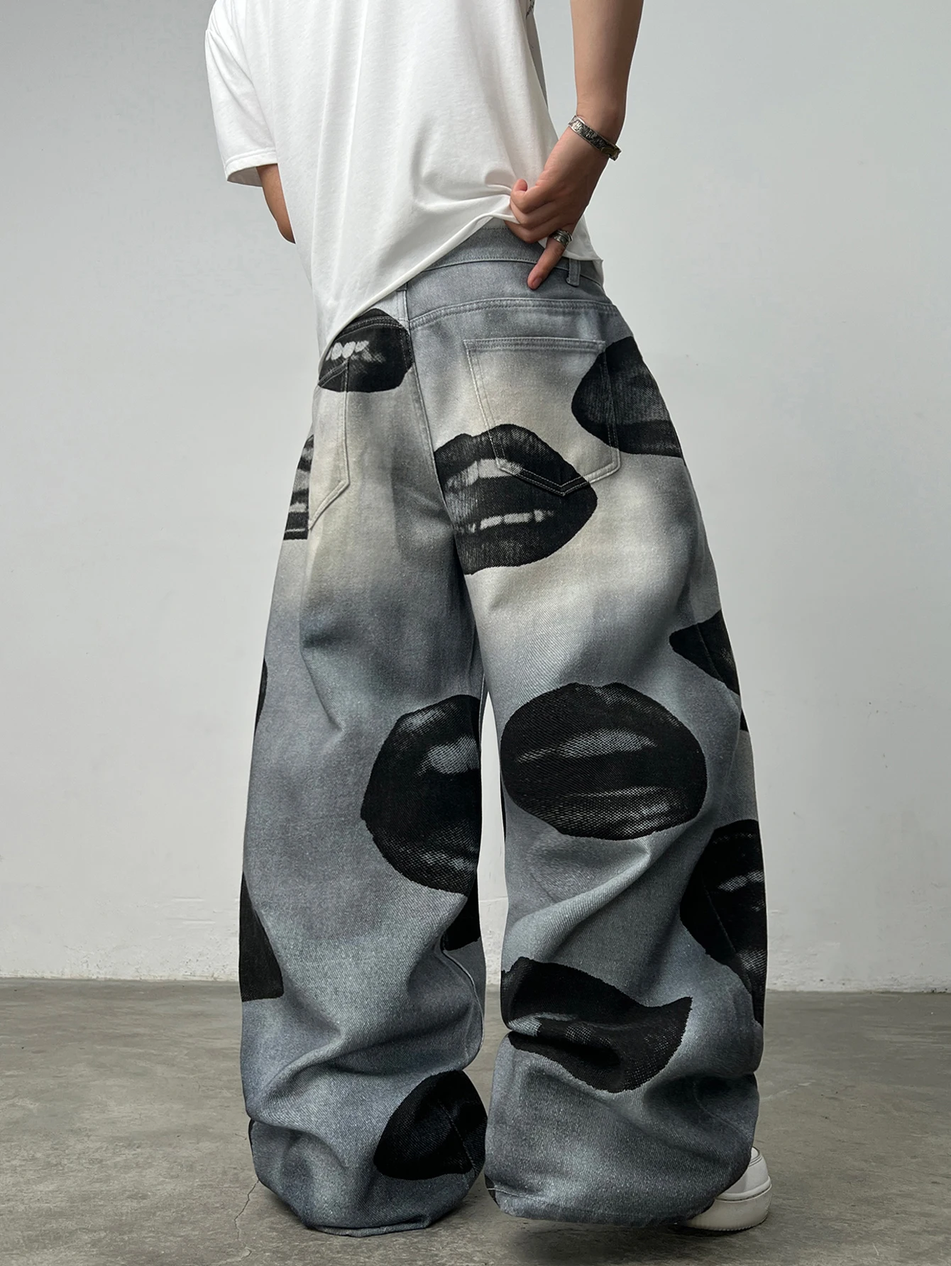 Men'S Fashion Linen Pants - Amerikanische High-Street-Jeans mit Lippen-Print-Design für Männer,