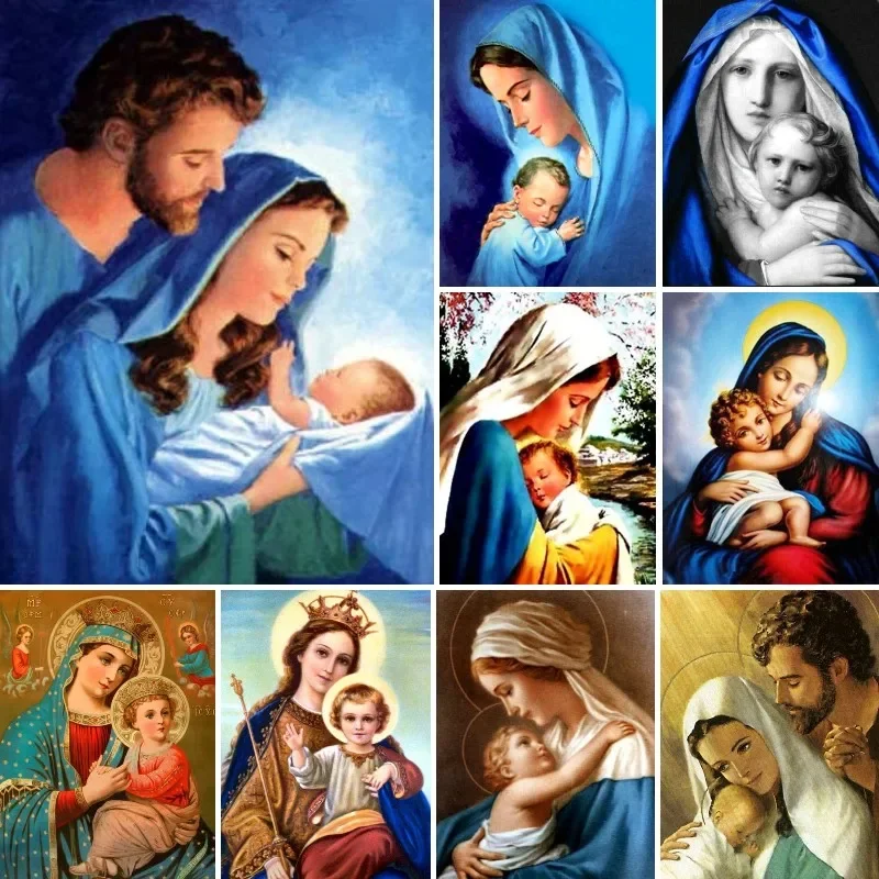 5D Diamond Painting Blessed Mary Mother and Baby Jesus Portrait Catholics Cross Stitch Kit DIY Full Square Diamond Embroidery