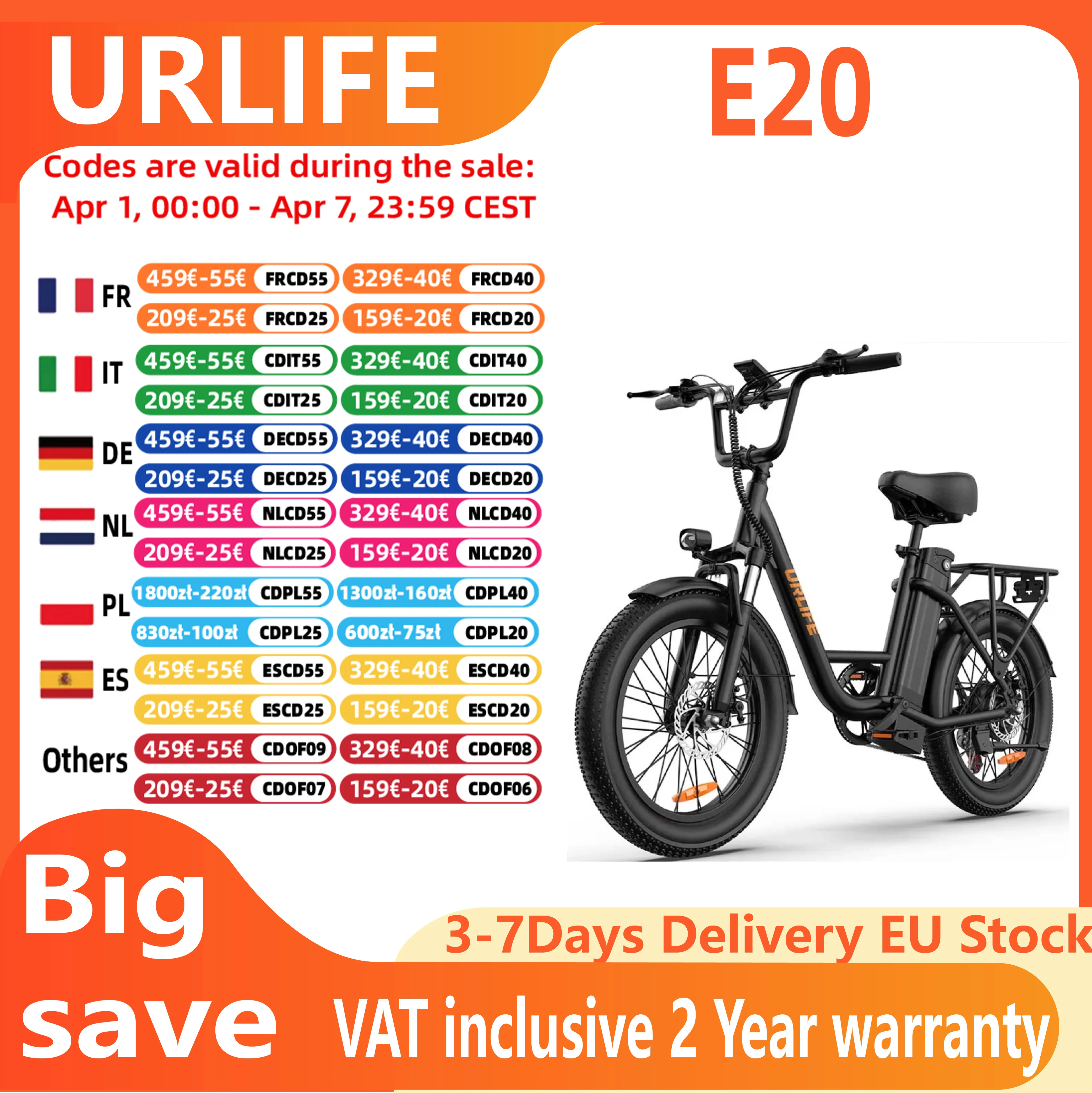 URLIFE E20 : Le vélo électrique idéal pour les trajets quotidiens. Moteur 250W, batterie 48V 13AH, pneus 20 pouces. Vélo électrique tout-terrain.
