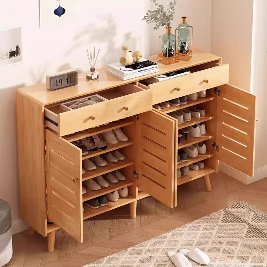 

Nordic modern simple pure solid wood shoe cabinet living room storage cabinet