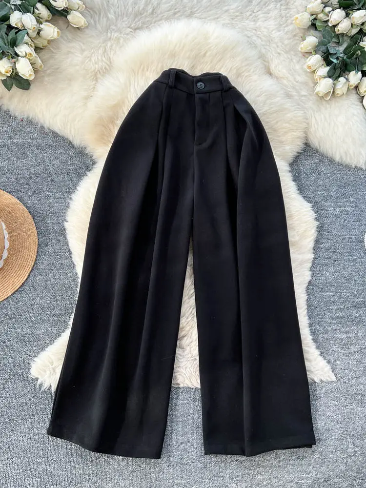 Black high waisted casual wide leg pants Korean version women 2026 spring new loose and versatile commuting simple pants