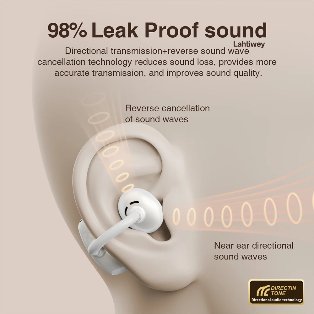 Open oordopjes, tws luchtgeleidingshoofdtelefoon Draadloze oordopjes Bluetooth 6.0, clip-on hoofdtelefoon met microfoon, over-ear oordopjes