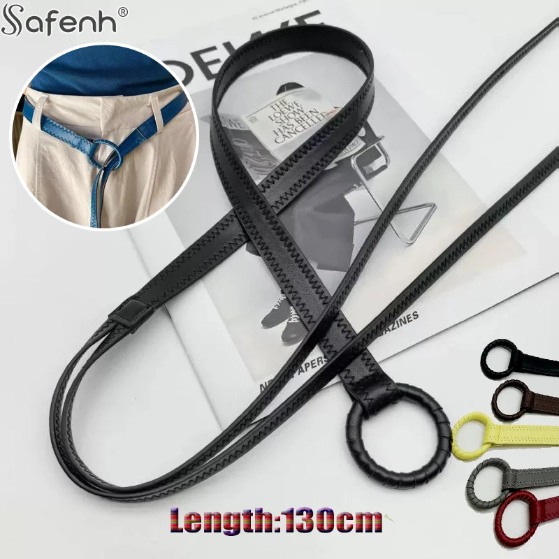 

Длина 130 см, простой однотонный ремень, женский ремень из искусственной кожи с круглой пряжкой, украшение на талию, повседневный дизайнерский ремень для женщин