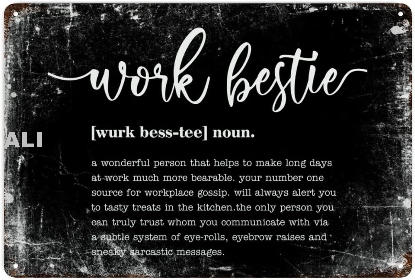 Work Bestie Word Definition Meaning Metal Signs Retro Wall Plaque Typographic Metal Tin Sign for Garage Man Cave Kitchen Be sign
