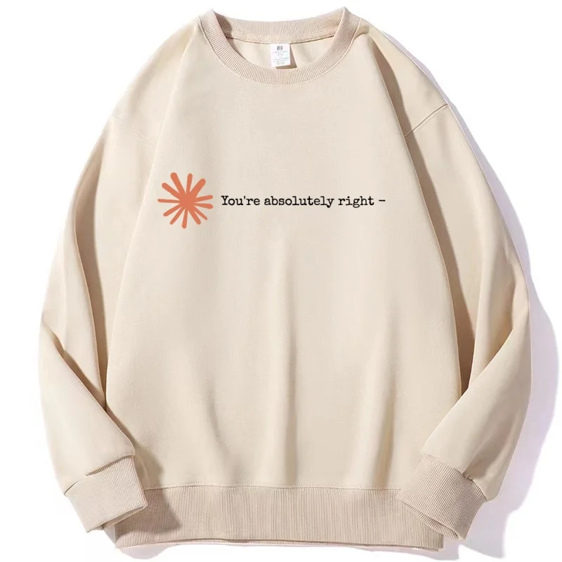 Men Claude Code Sweatshirt You're Absolutely Right Crewneck Sweatshirts Pullover Cotton Long Sleeve Hoodies Unisex Clothes