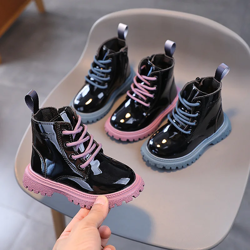 

Children Boots Spring Autumn Side Zipper Comfortable Toddler Girls Boot Fashion Patent Leather Kids Shoes Boys Platform Boots