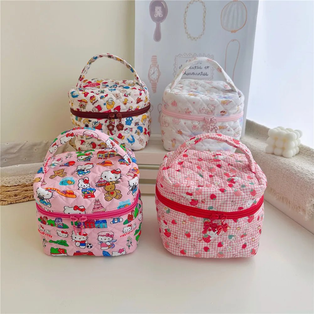 

Miniso Cosmetic Bag HelloKitty Cartoon Printed Cotton Fabric Embroidered Cosmetic Bag for Womencosmetics Travel Storage Bag