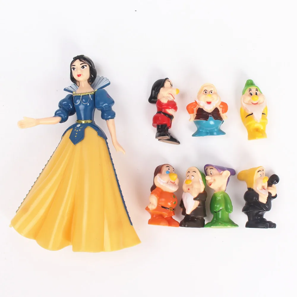 8Pcs/Lot Disney Movie Snow White And The Seven Dwarfs Ornament Action Figure Snow Princess Doll Hobby Collection Children Toys