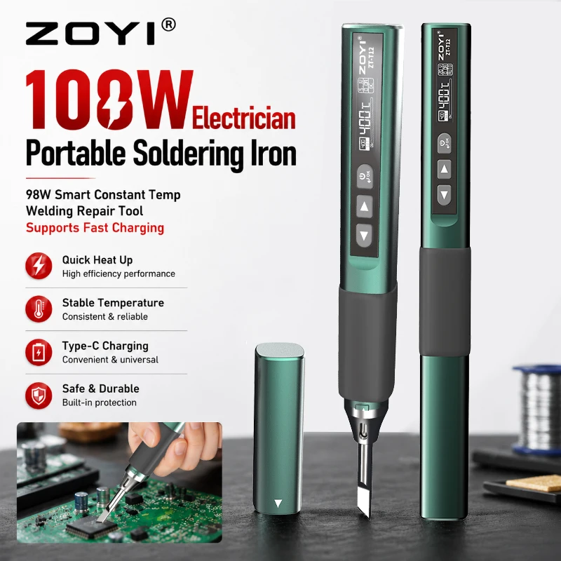100W Smart Soldering Iron Pen PID Temperature Control Auto Sleep Type-C PD QC Fast Charging Digital Display Welding Tool