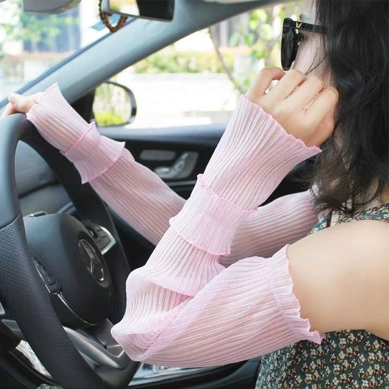 Cute Sweet Summer Mesh Gauze Thin Lace Sun Protection Arm Sleeve Ladies Female UV Protection Ice Silk Sleeves for Women