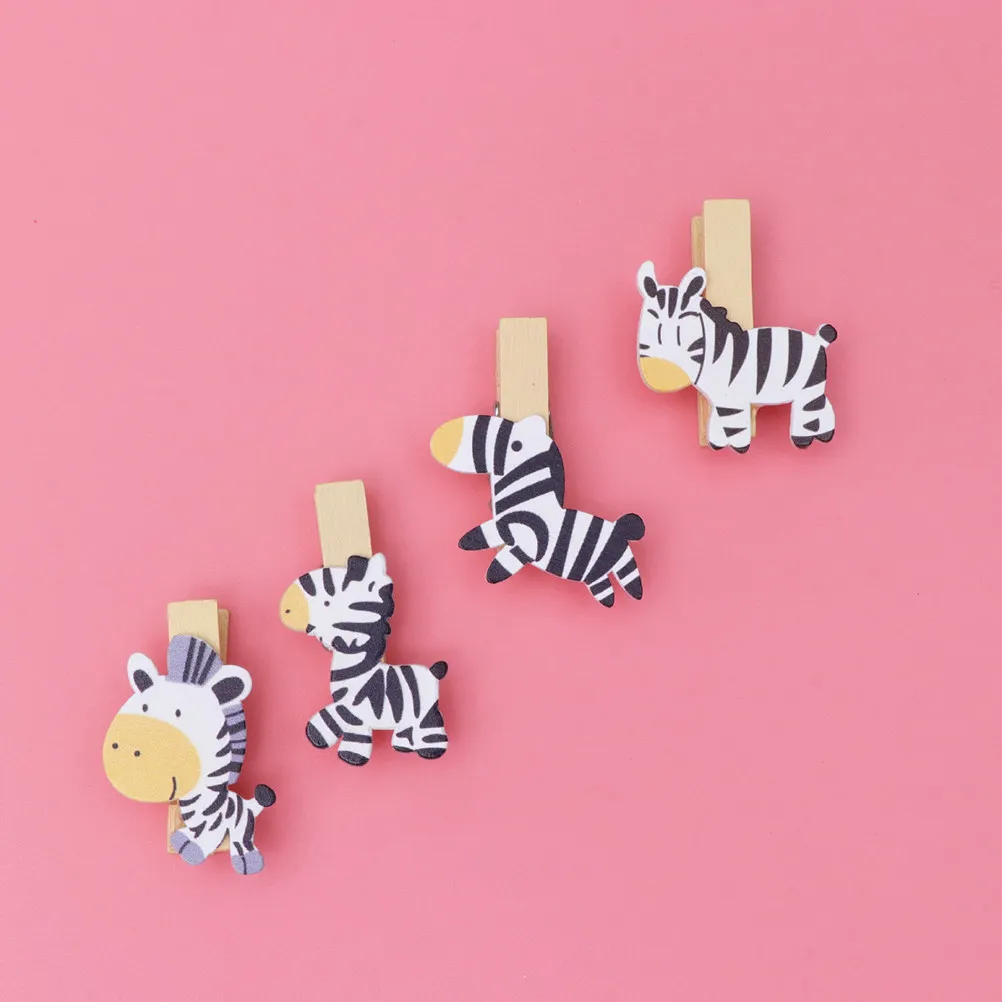 40Pcs Cute Zebra Wooden Clips Sturdy Build DIY Photo Clip for Crafting Projects Wall Decorations Card Hanging Organization