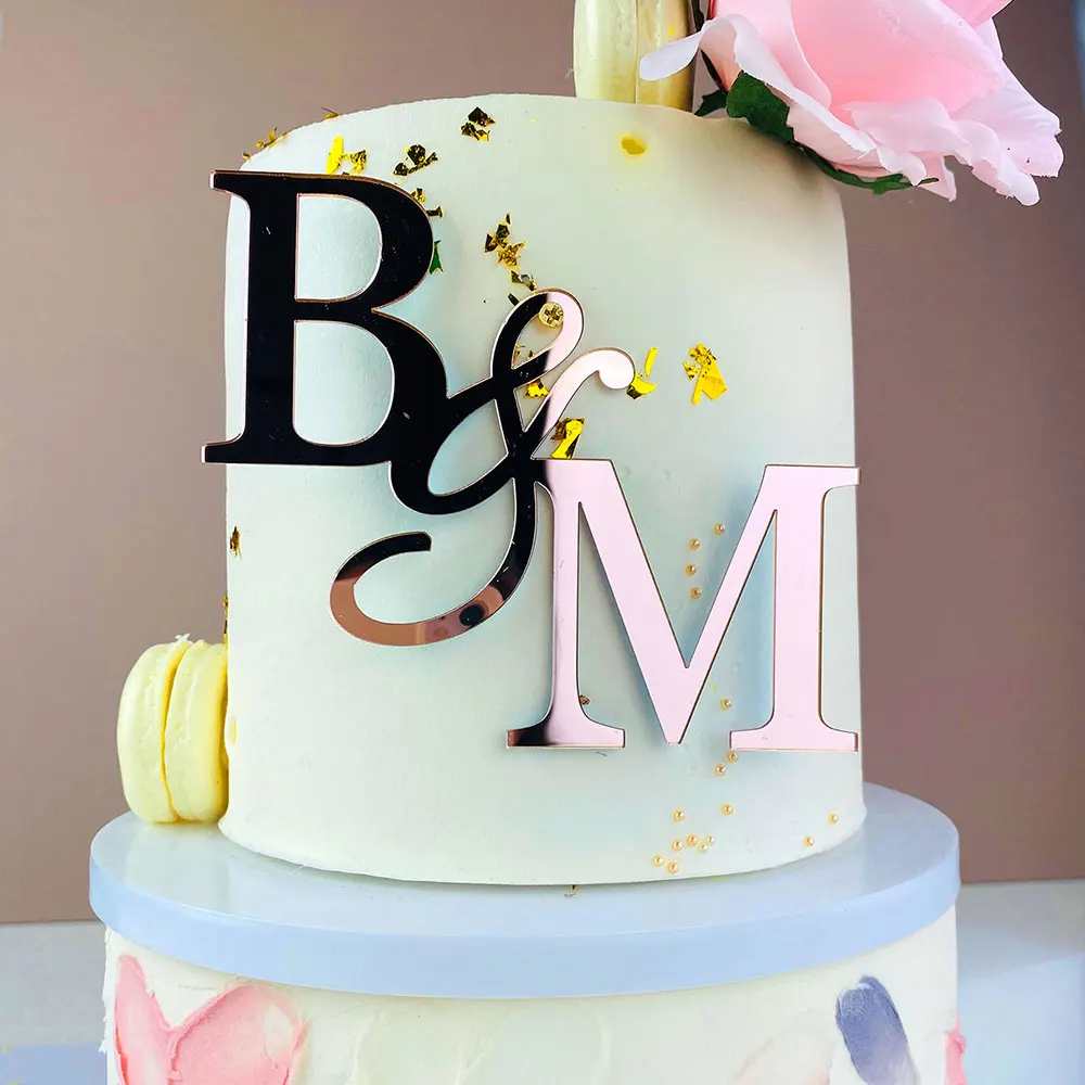Personalised Wedding Initials Cake Charm Acrylic Cake Topper Custom Engagement Letters Anniversary Bride And Groom Cake Topper - view 3