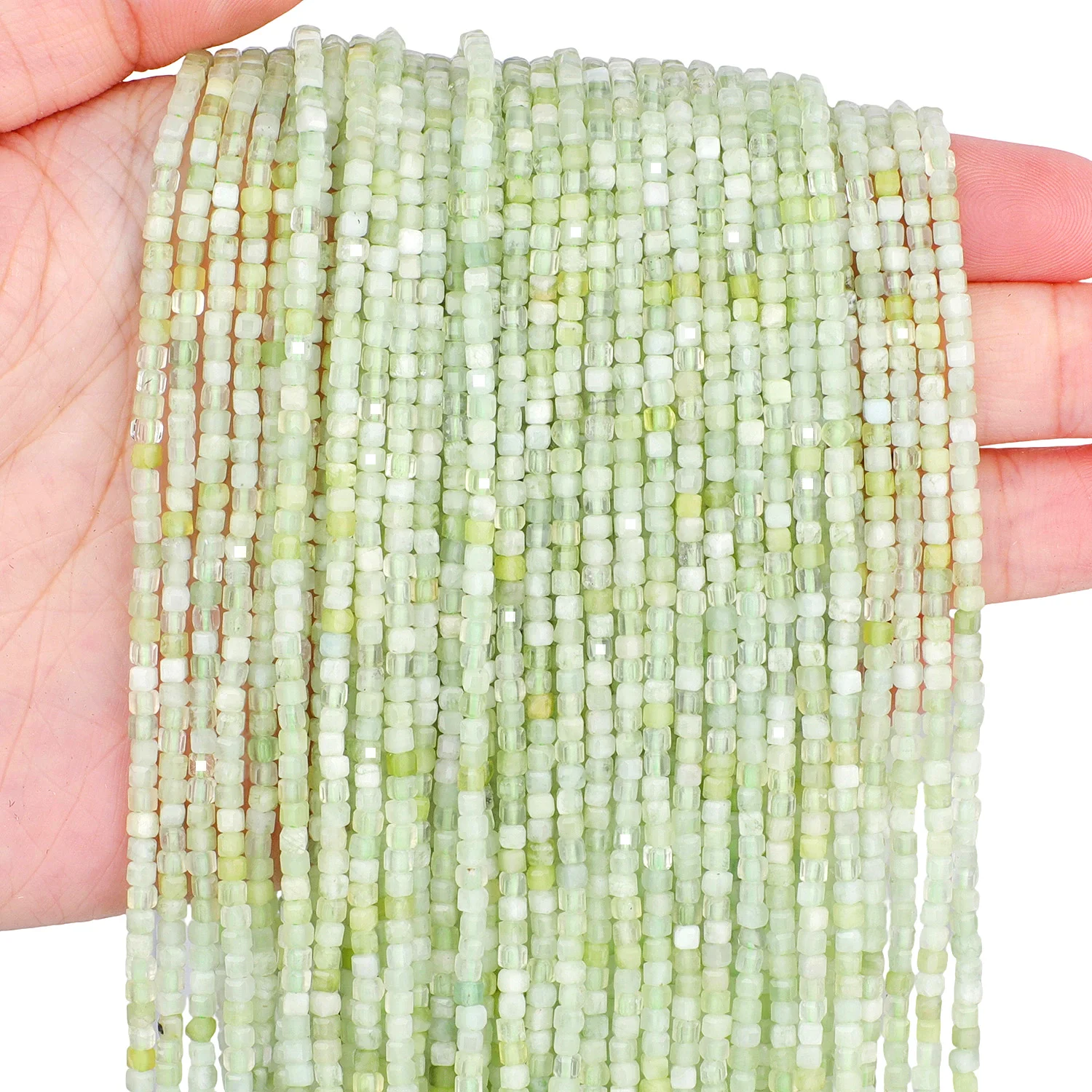 Natural Green Jade Stone Beads 2mm Faceted Square Cube Shape Beads Loose Tiny Beads for Slim Jewelry Making Diy Beaded Accessory