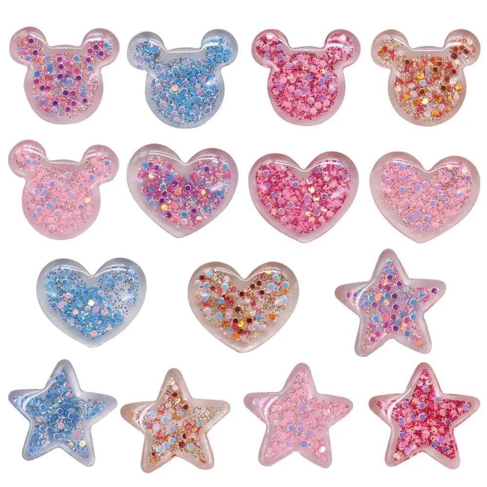 

1Pcs Colorful Shining Shiny Heart Star Resin Shoes Charms Shoe Decorations Accessories DIY Fit Wristbands Kids Party Gift