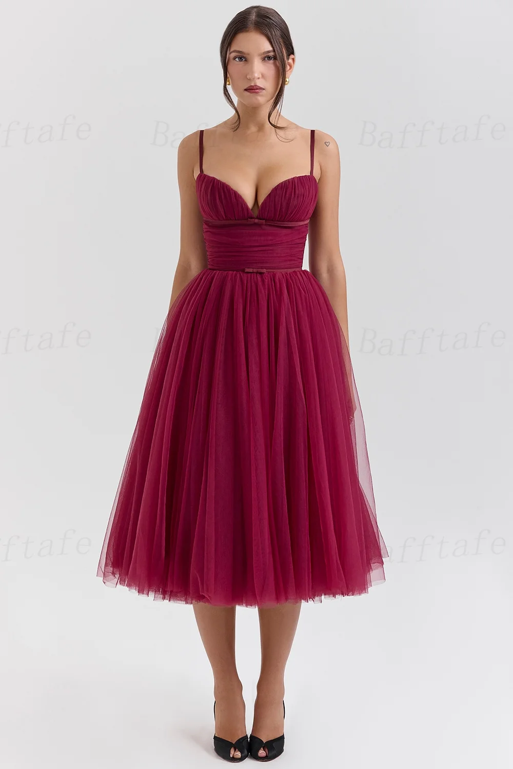 Bafftafe A Line Tulle Midi Prom Dresses Customized Spaghetti Straps Women Formal Special Occasion Party Bridesmaid Gowns 2025