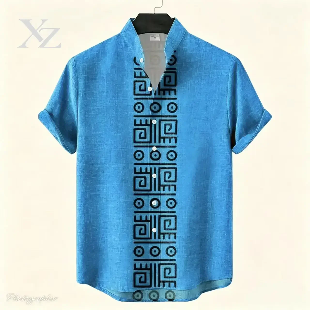 Premium Men's Retro 3D Geometric Pattern Short Sleeved Linen Shirt – Casual Loose Cut, Comfortable Breathable Versatile Top