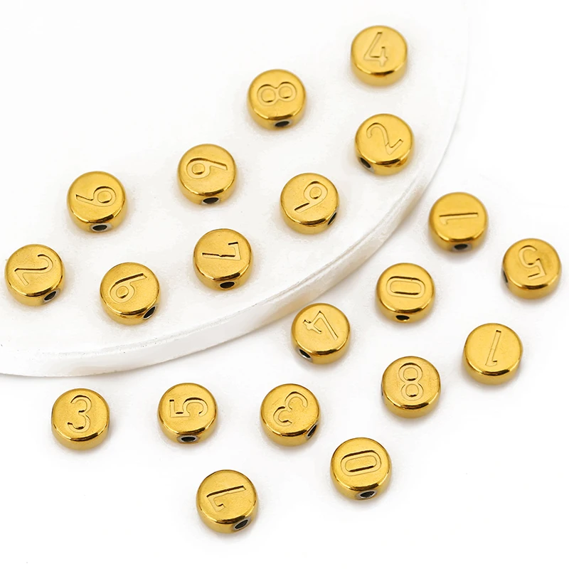 

10pcs Stainless Steel 7mm Gold Color Number Beads Loose Spacer Beads for DIY Jewelry Making Bracelet Necklace Accessories