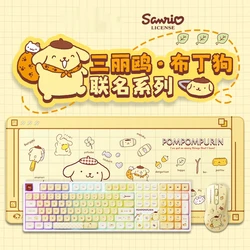 New Sanrio 5108b Pom Pom Purin Mechanical Keyboard Mouse Combos Anime Pompompurin Wireless Bluetooth Game Mouse Gifts For Girls