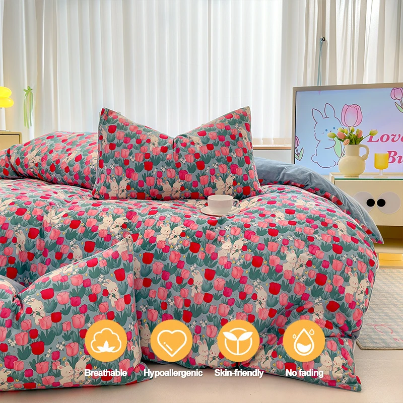 Bedding Set Duvet Cover Set: 1 Duvet Cover (A-Side 100% Cotton, B-Side Flannel) + 2 Pillowcases - Blends Breathability & Warmth