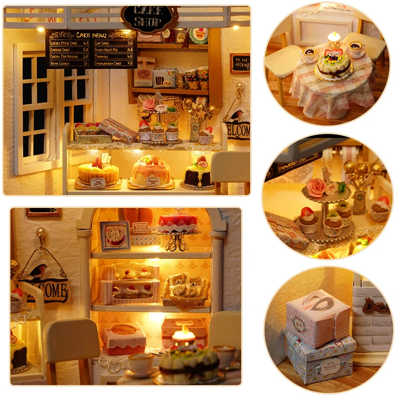 Wooden Mini Doll House 3D Puzzle Assembly Building Model Toys Home Bedroom Decoration With Furniture LED Lights Toy Xmas Gifts