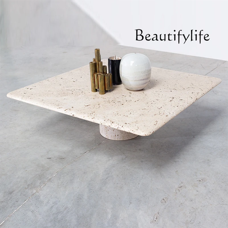 

Natural travertine marble coffee table, simple modern living room coffee table, light luxury creative custom furniture