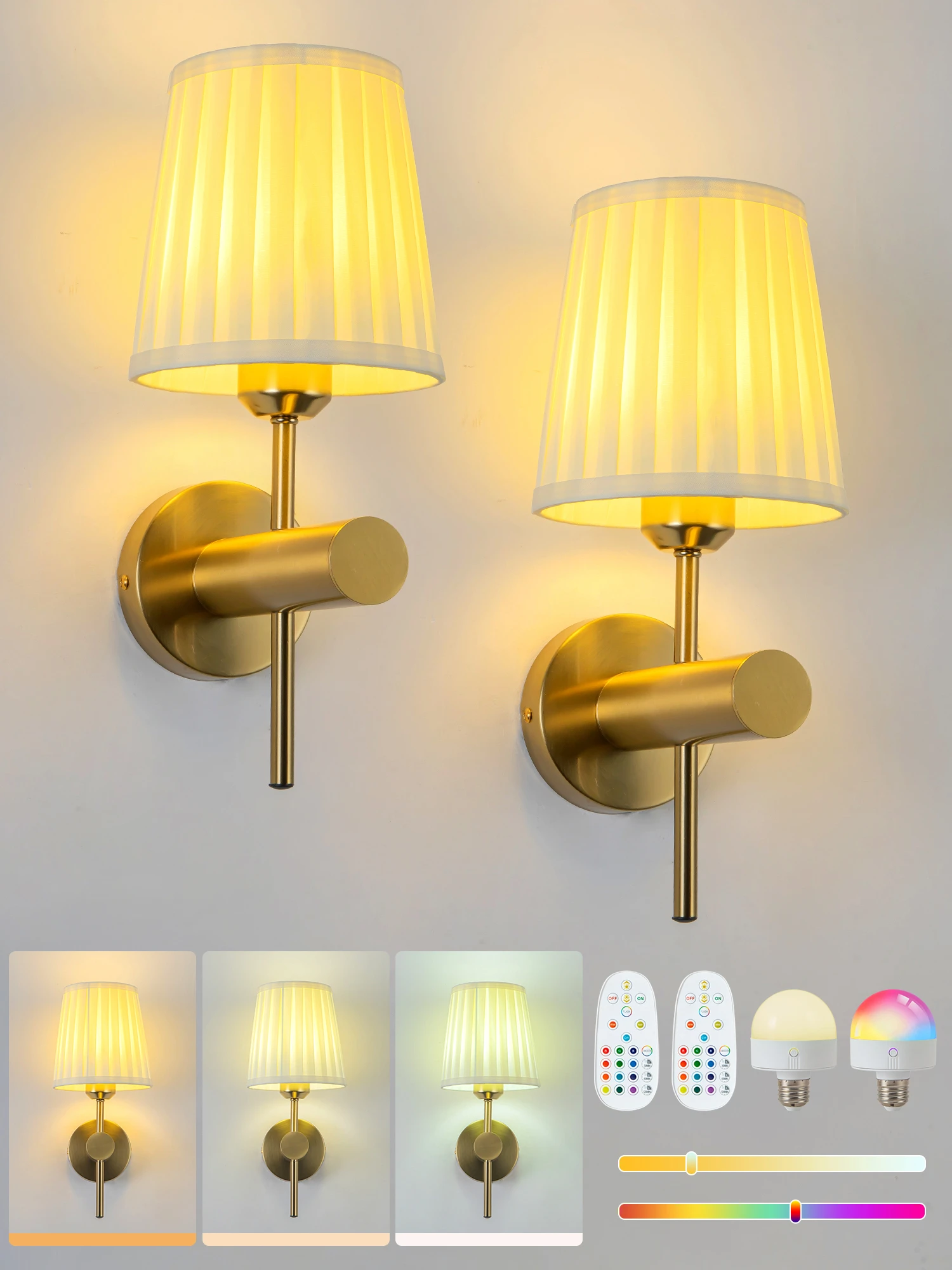 Настенный светильник с батарейным питанием, перезаряжаемый беспроводной настенный светильник, регулируемая яркость 12 RGB и 3Cct, настенный светильник с пультом дистанционного управления, для спальни, гостиной, коридора