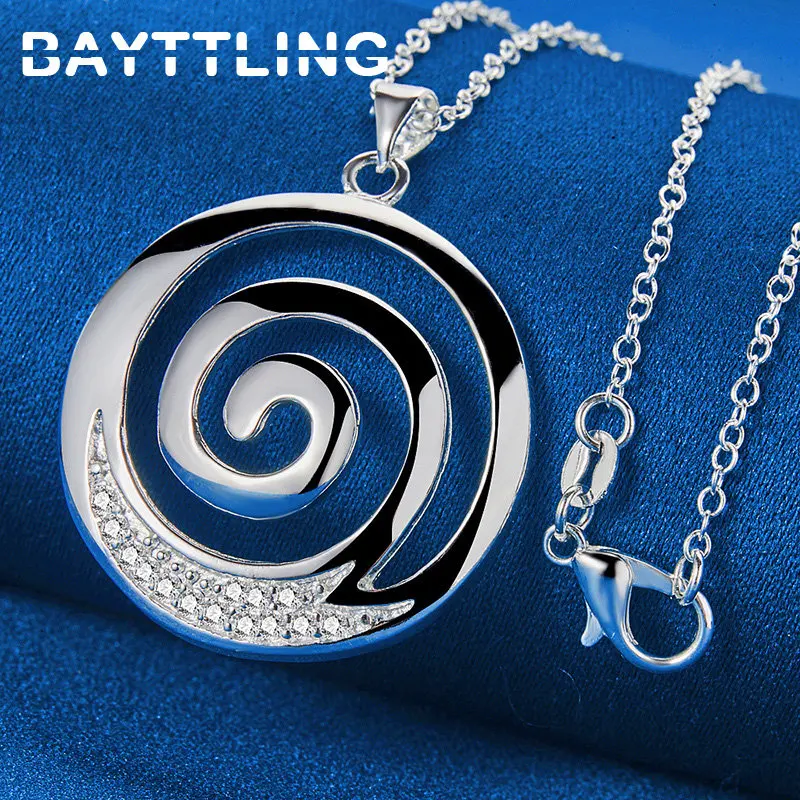 Fashion 925 Sterling Silver 16-30 Inches Hip Hop Spiral Round Zircon Necklace Woman Wedding Girlfriend Charm Wedding Gift Jewelr