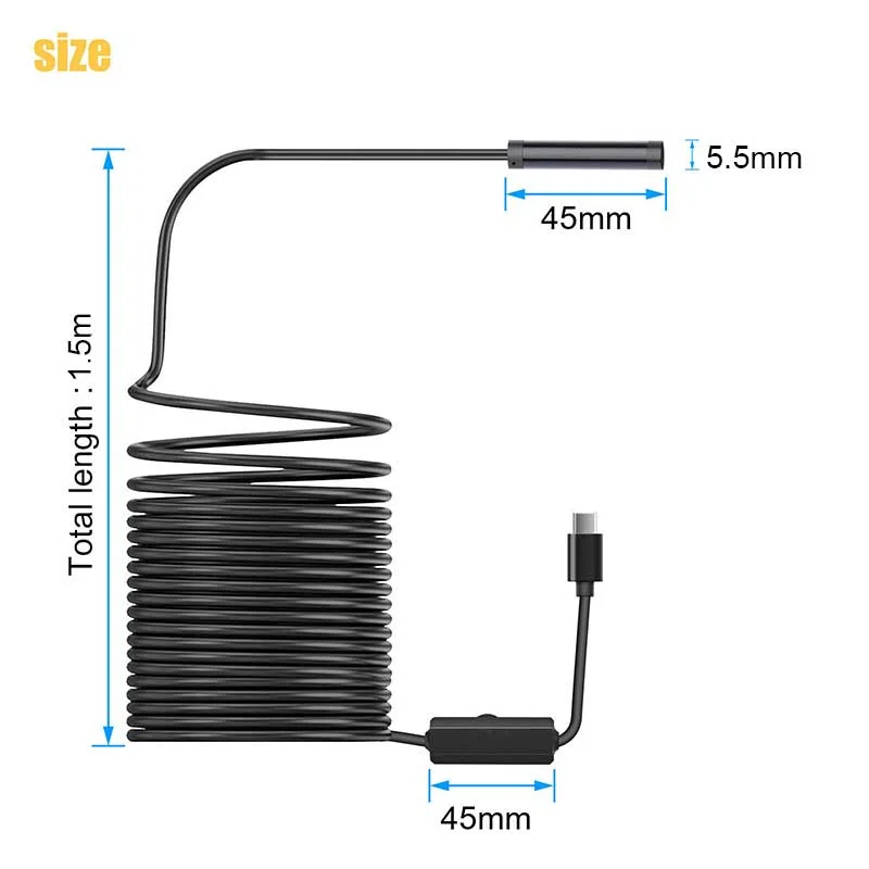 5.5MM Android Endoscope Camera 3 IN1 Micro USB Type C Borescope Mini Camera Waterproof LED Car Inspection For HUAWEI XIAOMI PC‘