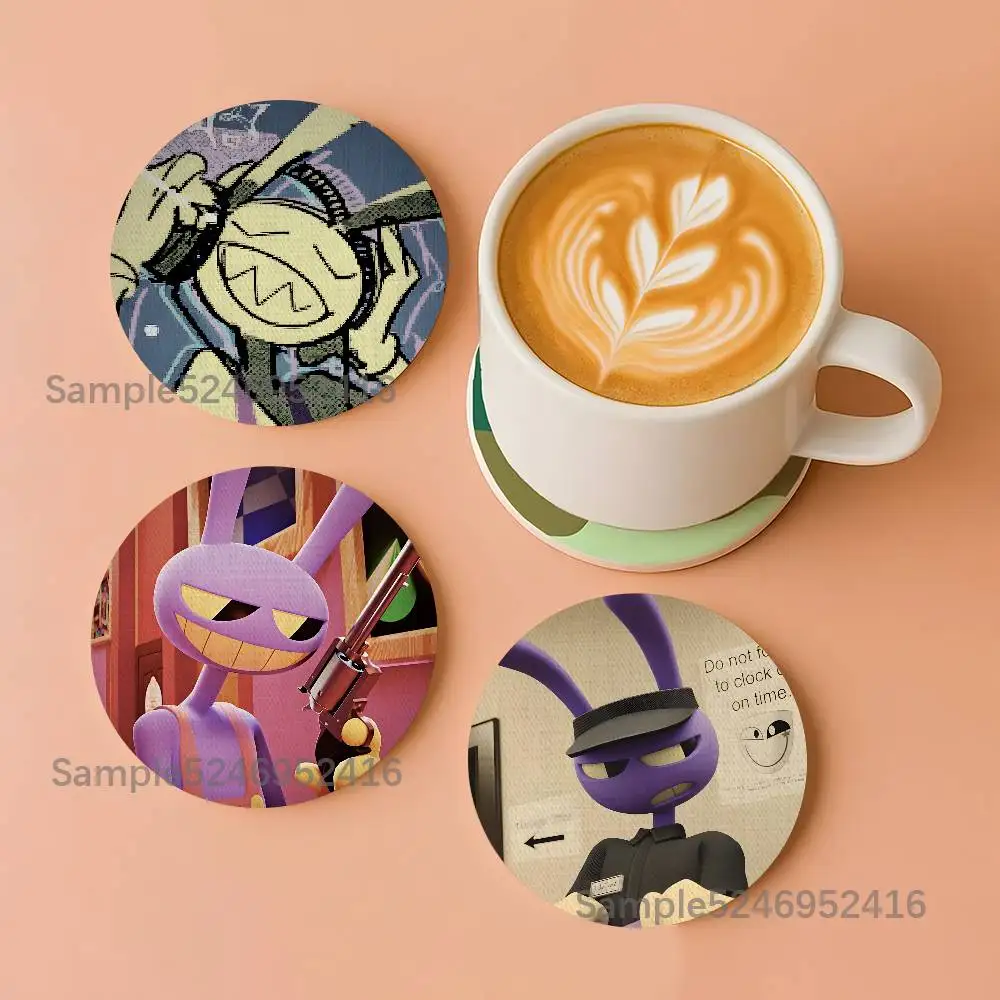 J-Jax Cartoon T-TADC Round Wooden Coasters Heat Resistant Non-slip Drink Cafe Decoration 2D Flat Color Print Set