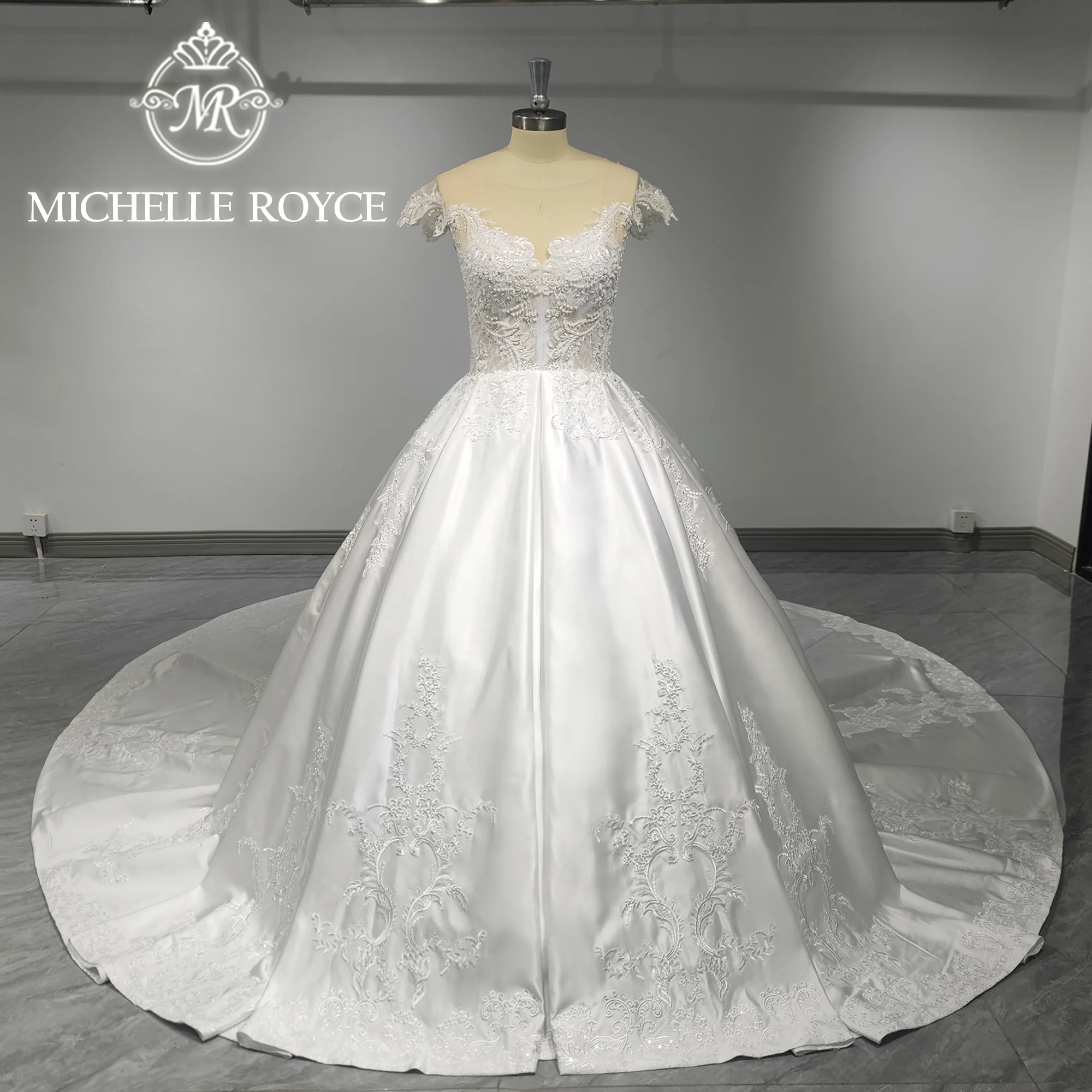 

Michelle Royce Luxury Ball Gown Wedding Dress High Quality 2024 Sparkling Appliques Beading Lace Wedding Gown Vestidos De Novia