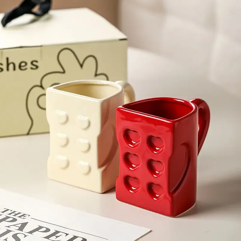 Wedding Engagement Gift Heart Couple Mugs High Look Ceramic Mugs Water Cups Home Valentine's Day Present Lover Matching Cups