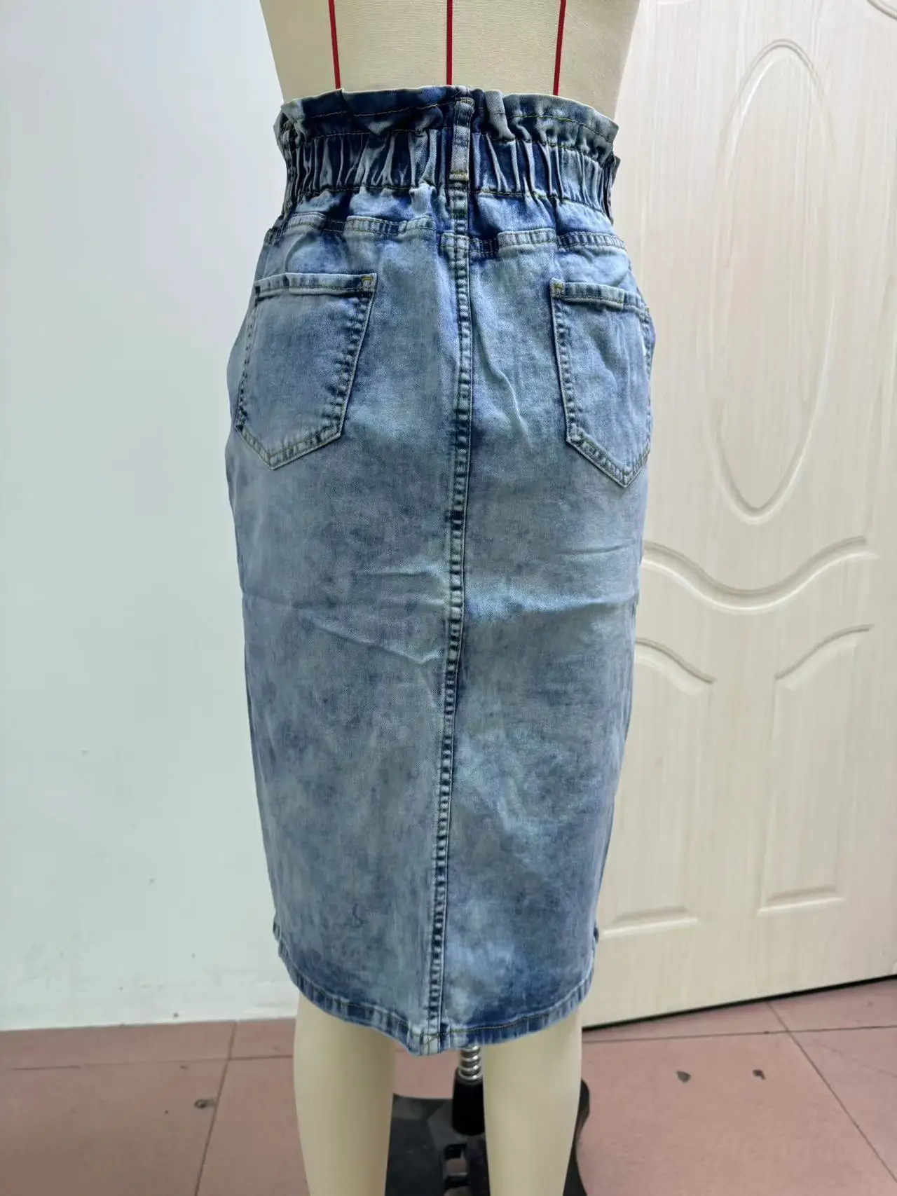 Spódnica damska 2024 Summer Fashion Button Fly High Waist Sexy Slit Casual Plain Skinny Daily Pocket Design Midi Denim Skirt