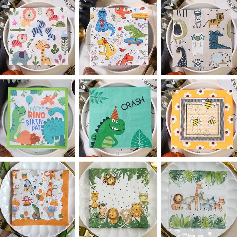 

20pcs/pack Cartoon Animal Printed Paper Napkins Cocktail Square Dinner For Children Birthday Baby Shower Decor