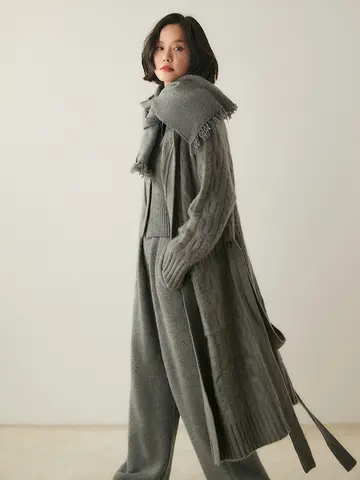 ANGEL Luxury Women Hoodie Sweater 100% Cashmere Long Cardigan Coat Autumn Winter Thick Warm Cashmere Knit Large Size Overcoat