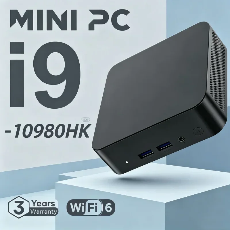 Elite Core I9 10980HK Portable Mini PC, WiFi6 BT5.2, Dual Gigabit Ports, 4K Multi Display Compact Host for Office Daily