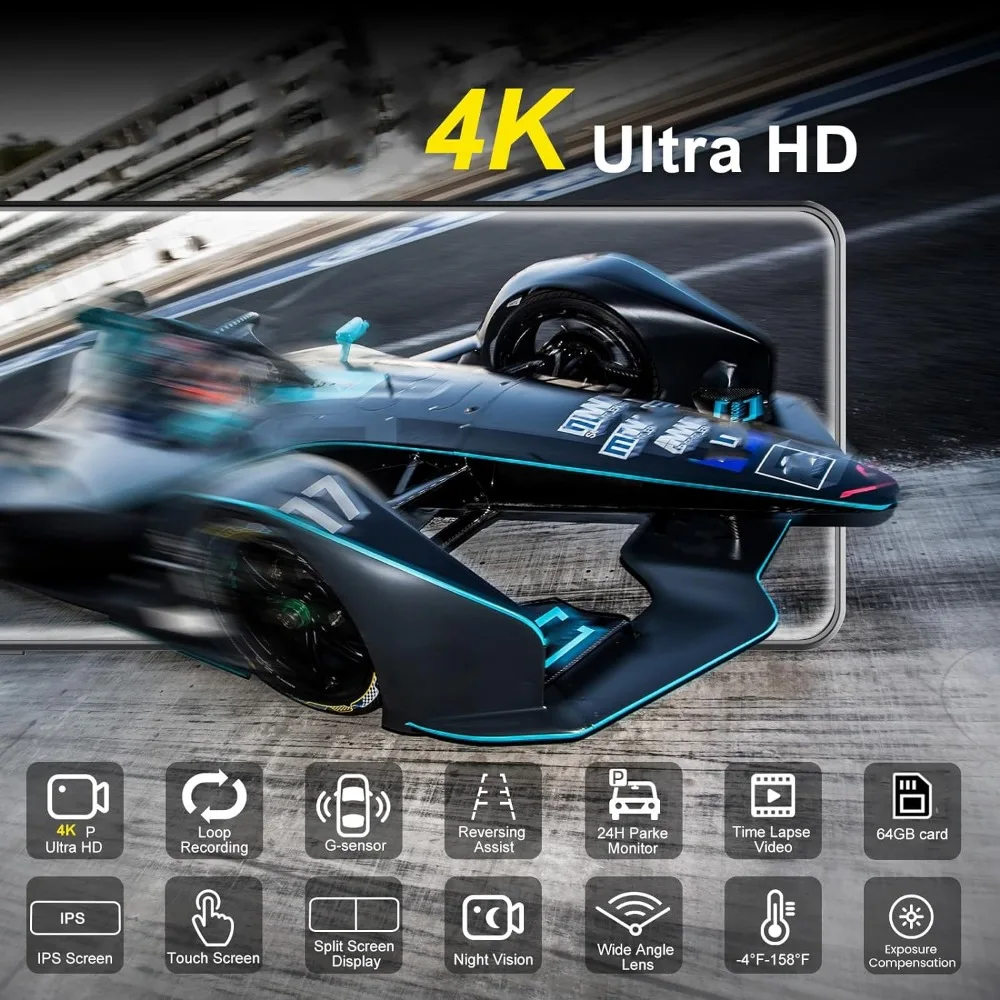 KQQ 4K cámara Dual delantera y trasera DVR para coche cámara de salpicadero con espejo de 12 \