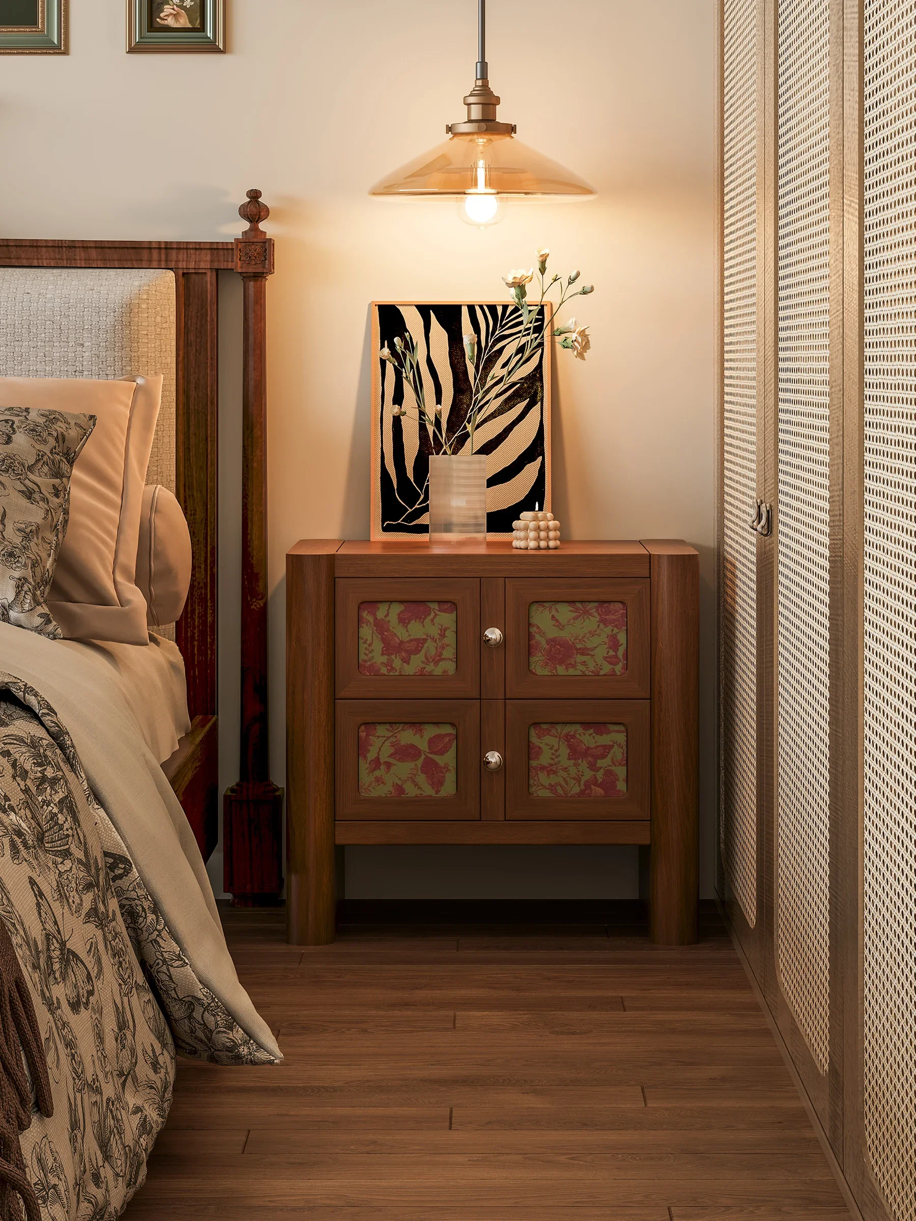 سجل طاولة السرير القديمة على الطراز الرعوي الفرنسي، طاولة بجانب السرير فاخرة وخفيفة الوزن وغرفة النوم وخزانة الصدر ذات درج مزدوج #4