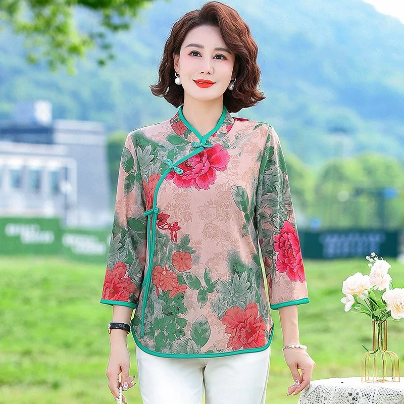 Chinese Buckle Improved flowers Short Tops Women Blouse Chinese Floral Shirt Tang Suit Spring summer Ancient Quality Clothes