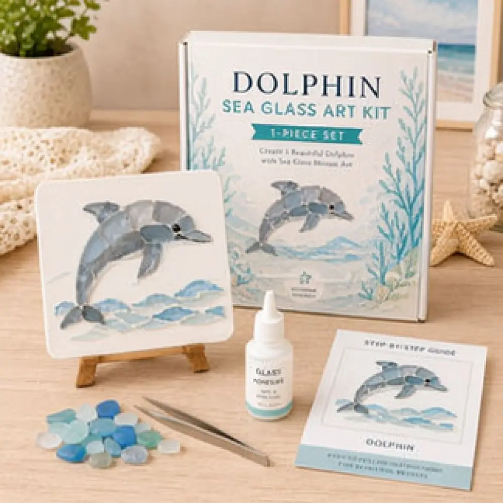DIY Sea Glass Art Set Creative Ocean Creature Crafting Kit Handmade Wooden Wall Decoration Picture Project Gifts