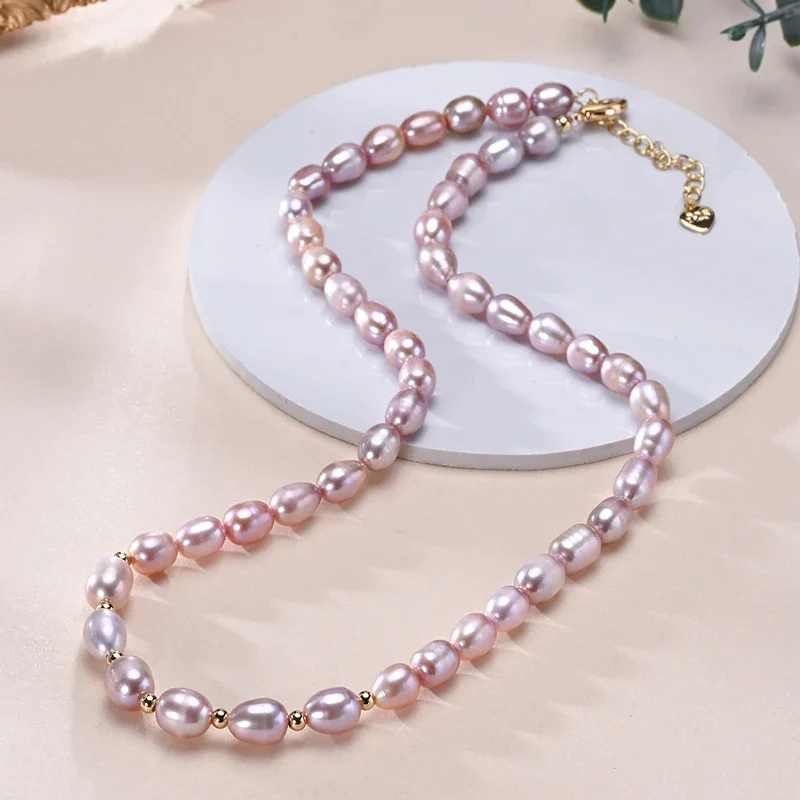 HENGSHENG 6-7mm Forma di Riso Acqua Dolce Bianco Rosa Viola Colore Misto Collana di Perle Gioielli in Argento Sterling 925 per Donne Ragazze